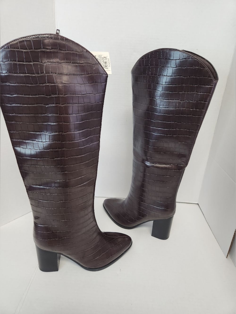 A New Day Cairo Faux Croc Knee High Boots Brown Womens 6 NWT Dark Academia